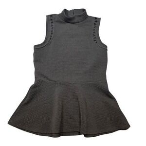 90s Y2K Mock Neck Small Sleeveless Textured Rib Knit Blouse Fit and Flare